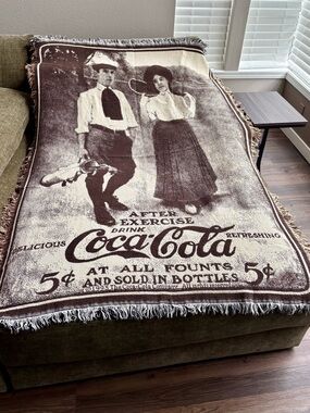 Coca Cola Brown and Cream Vintage Poster Woven Throw